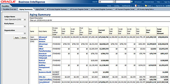 Business Intelligence Aging Summary Report